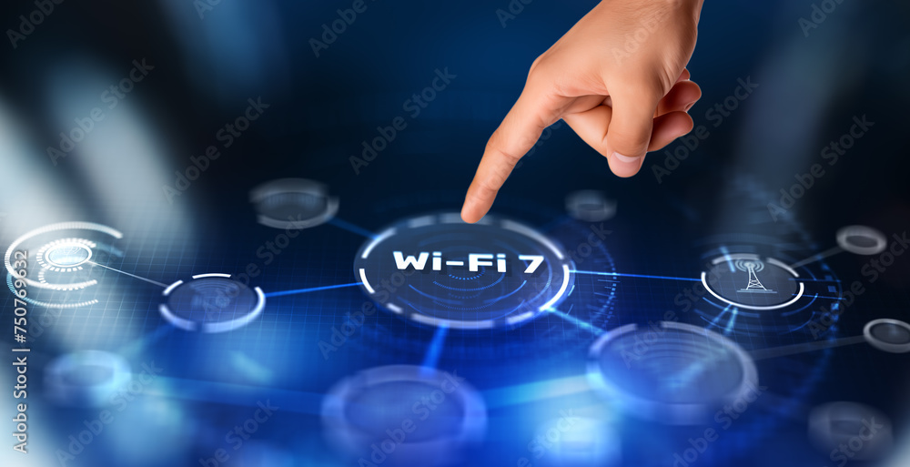 Aufkleber wi-fi 7 next generation networking communication. reaching new levels of performance