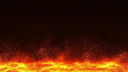 Particle background in fiery colour. With orange floor rise up. Burning red hot sparks rise