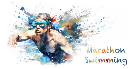 MARATHON SWIMMING - Colourful watercolour web banner for Olympic Marathon Swimming