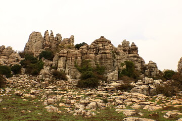 Fototapeta na wymiar El Torcal de Antequera is a nature reserve in the Sierra del Torcal mountain range located south of the city of Antequera, in the province of Málaga