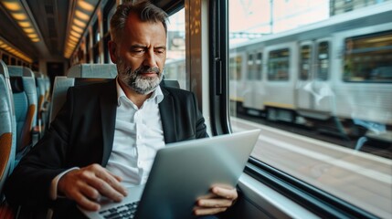 Handsome middle age businessman using his laptop 