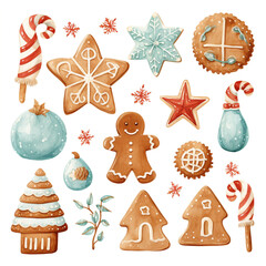 christmas cookies and candies in scandinavian boho style, cartoon, kids illustration сreated with Generative Ai