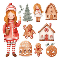 christmas cookies and candies in scandinavian boho style, cartoon, kids illustration сreated with Generative Ai