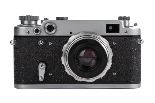 vintage photo camera on a white background.