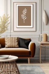 gray color interior room with frame on wall and vase and room décor and cozy furniture 