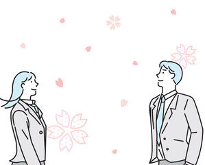 向かい合う未来のある学生男女ー横顔ー卒業または入学ー人物シンプルベクターイラスト素材