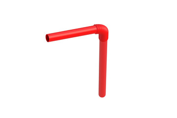 One plastic drinking straw isolated on white background. Flexible tube for beverage. Disposable pipe for cocktail. 3d render