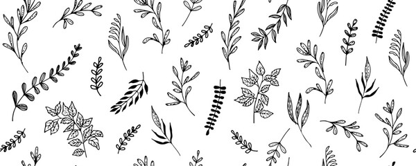 Black and white leaf seamless pattern.