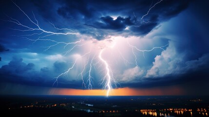 Sky background with seasons concept,Lightning, thunder, warm and cool evening sky,