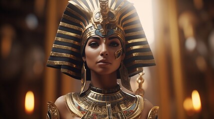 Craft a captivating digital AI illustration portraying an ancient statue of a female Egyptian pharaoh.   - obrazy, fototapety, plakaty
