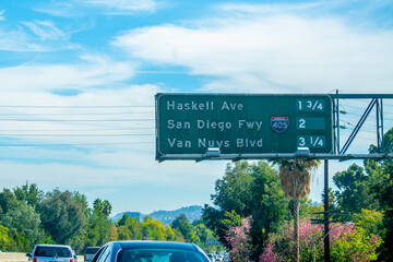 405 San Diego Fwy, Van Nuys Boulevard and Haskell avenue exit sign in Los Angeles - 750775848
