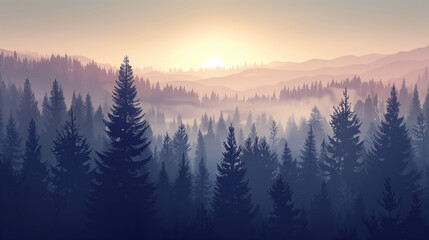 Pine forest background with morning vibes
