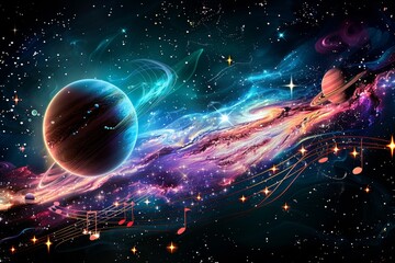 Vibrant Cosmic Symphony Illustration