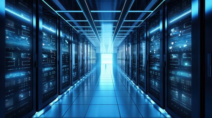 Futuristic High Tech Server Room,System Administrator Corridor.