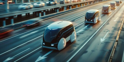 Futuristic electric cars on the road. 