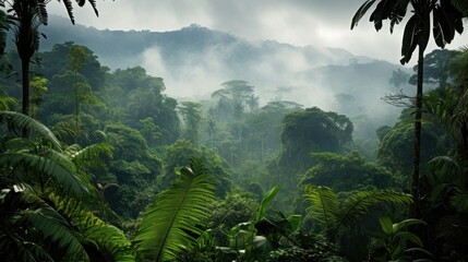 Landscape in the forest with beautiful rainy season, fog,Tropical rainforest with beautiful fog  - obrazy, fototapety, plakaty