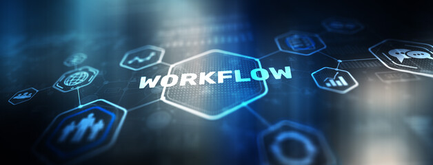 Workflow management. Automation of company processes and workflows - obrazy, fototapety, plakaty