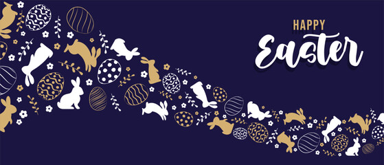 Cute hand drawn easter eggs and bunnies , fun garland, great for textiles, banners, wallpapers, easter cards and wrapping - vector design