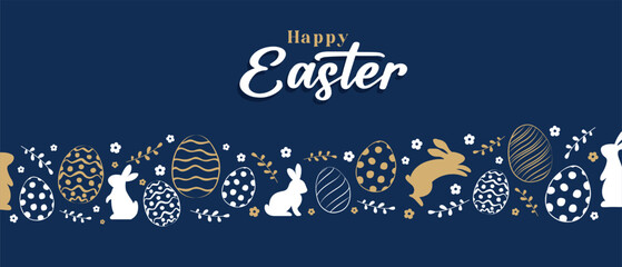 Cute hand drawn easter eggs and bunnies , fun garland, great for textiles, banners, wallpapers, easter cards and wrapping - vector design