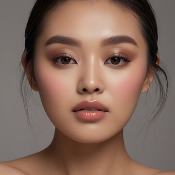 close-up portrait of a woman, portrait of a woman with hair, portrait of a woman with makeup, portrait of a woman with hair, Asian woman makeup, Asian girl, AI image, 
