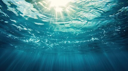 Beautiful sea or ocean background,Underwater Sun Rays in the Ocean 