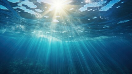 Beautiful sea or ocean background,Underwater Sun Rays in the Ocean 