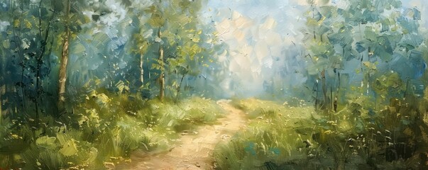 Fototapeta premium Painting of a Serene Hiking Adventure. Immersing in the Beauty of Nature's Canvas with Every Step