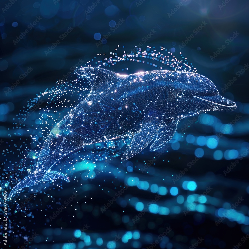 Poster modern e learning interface. dolphins navigating the digital seas of knowledge, representing innovat