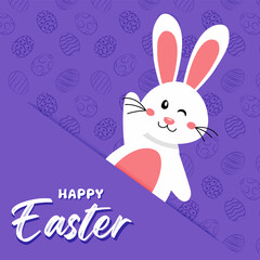Happy Easter card with easter eggs garland and rabbit. Simple vector decoration .