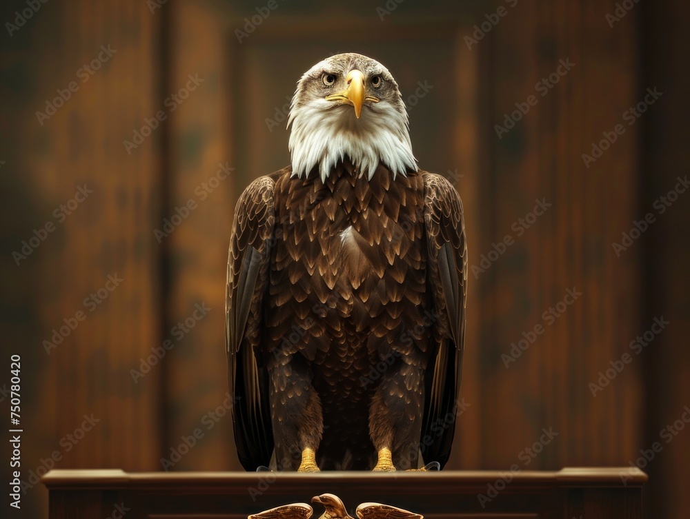 Poster realistic lecture hall. an eagle delivering a message of strength and freedom. enter the realm