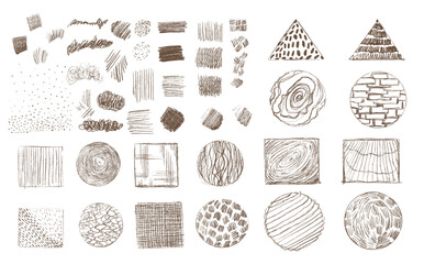 pencil shading set, texture strokes isolated on a white background