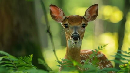 Peaceful Forest. Serene Environmental Studies Amidst Wildlife. Imagine Yourself Amidst the Tranquil Serenity of a Forest, Where Deer Graze Freely in Their Natural Habitat