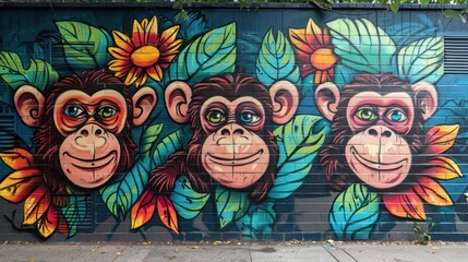 Street Art Celebrating Inquiry Based Learning. Playful Homage to Nature's Curiosity. Imagine a Vibrant Mural Adorning a City Wall