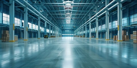 A large warehouse filled with rows of boxes, stacked high and stretching into the distance, showcasing a vast inventory storage space.