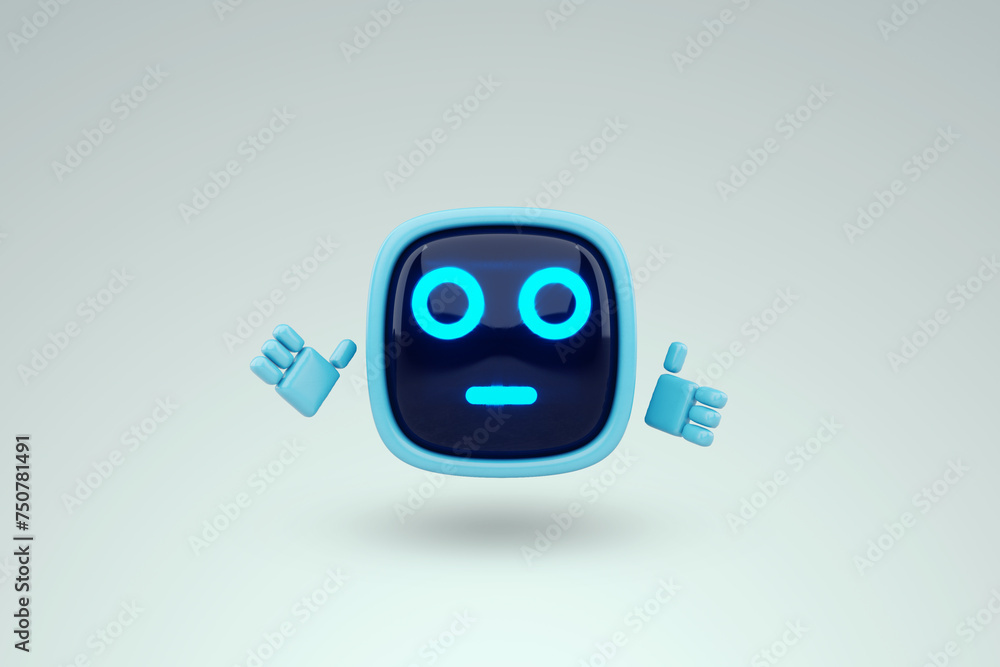 Poster cute helper chatbot with artificial intelligence on a light background, technology, automation. 3d r