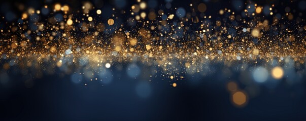 abstract background with Dark blue and gold particle. Christmas Golden light shine particles bokeh...