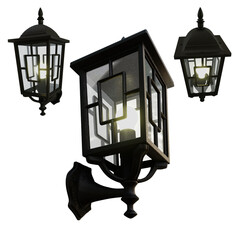 Set of modern outdoor wall lantern, street light. 3D render, PNG.