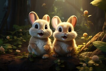 Two Rabbits Sitting Together Generative AI