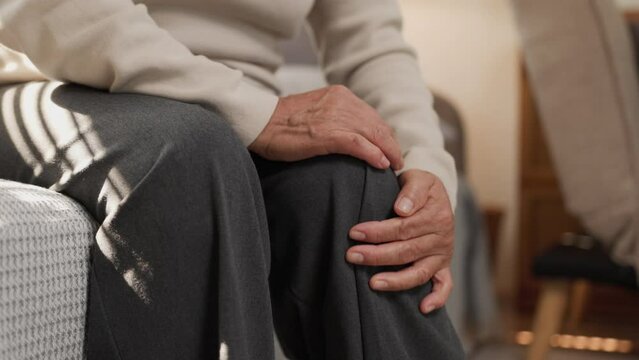 Senior woman got Osteoarthritis of the knee, medical of age concept