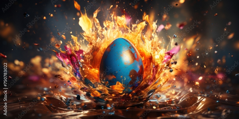 Poster easter egg with color splash generative ai