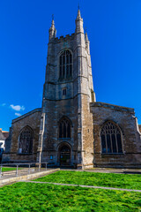Fototapeta premium A view towards Saint Johns Church in Peterborough, UK on a bright sunny day