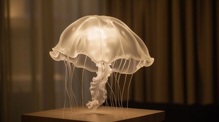 lamp with a base sculpted to look like a jellyfish, complete with a shade that diffuses light to mimic the creature's gentle glow