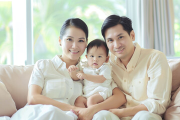 Asian family portrait with joyful and happiness at home own residence.