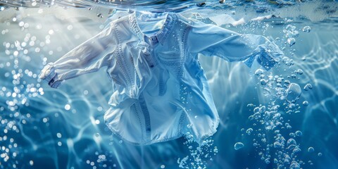 A white shirt floats effortlessly on the surface of a body of water, gently carried by the currents.