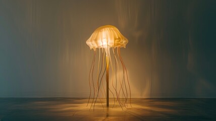 lamp with a base sculpted to look like a jellyfish, complete with a shade that diffuses light to mimic the creature's gentle glow