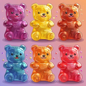 set of teddy bears isolated, gummy bears. Image with pink background