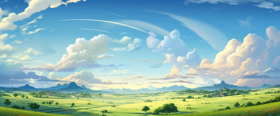 Tranquil gradient countryside with rolling fields and a vibrant sky, capturing the cutest and most...