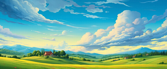 Tranquil gradient countryside with rolling fields and a vibrant sky, capturing the cutest and most...