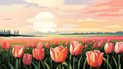 Fototapeten A vector representation of a tulip field in the Netherlands. © Tayyab