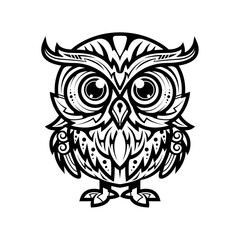 Owl in black and white linear style.